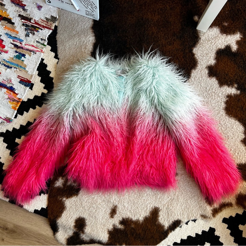 ASOS Ombré Pink and Mint  Faux Fur Coat